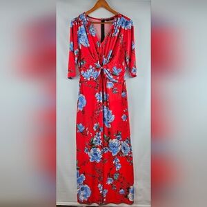 G.I.L.I. Floral Red Blue Dress Womens Small Petite